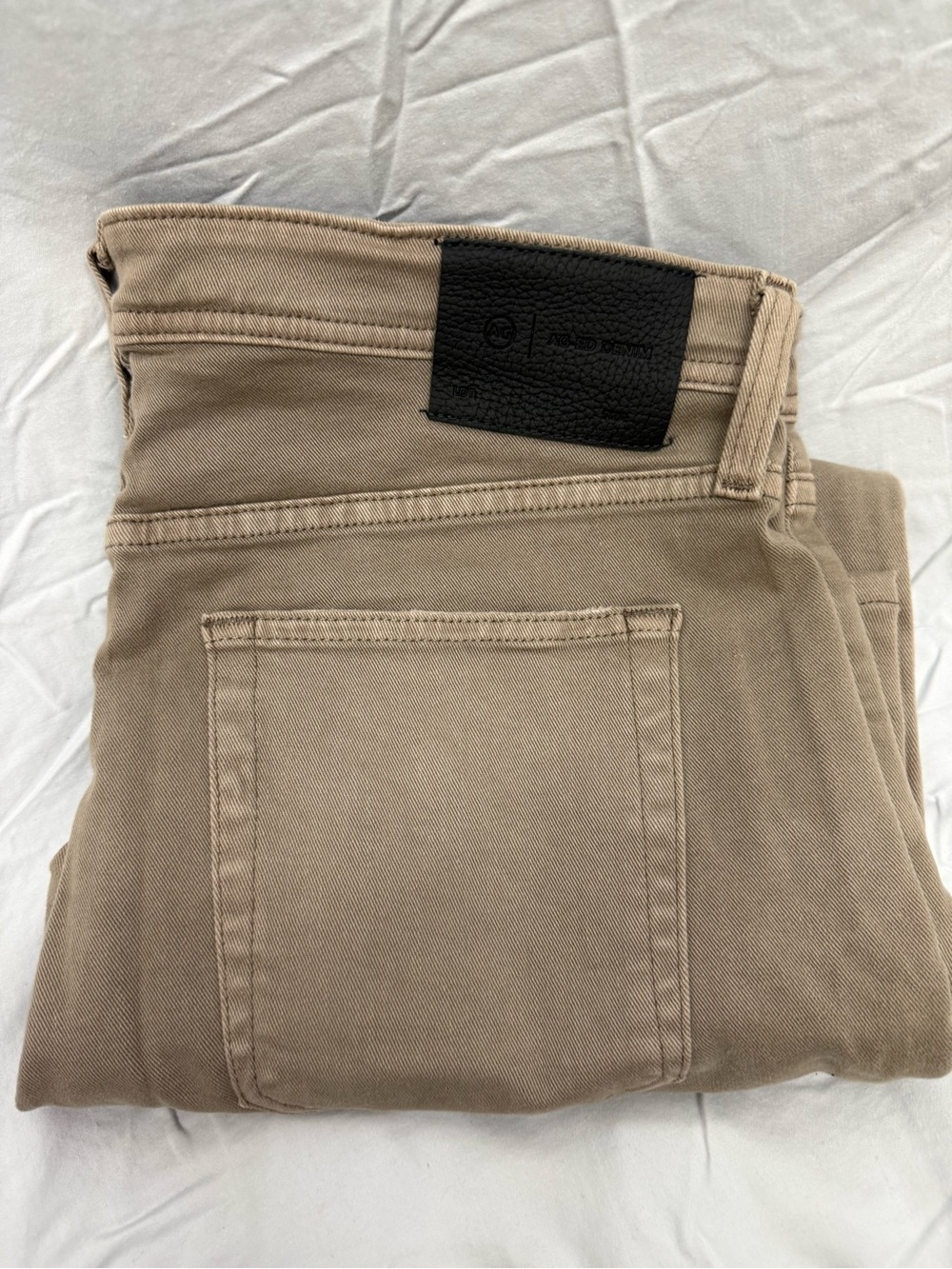 AG Adriano Goldschmied AGED Tan Pants with Black Leather Patch